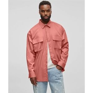 Mode of One Men's Long-Sleeve‎ Button-Front Utility Shirt Sunbaked Clay Size L